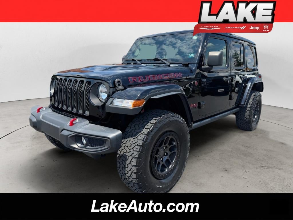 2021 Jeep Wrangler Unlimited Rubicon in Black Clearcoat — front three-quarter view