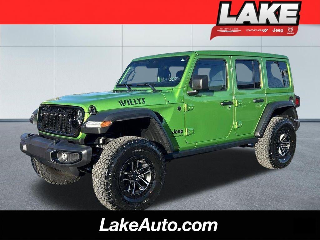 2026 Jeep Wrangler Willys in Mojito Clear-Coat Exterior Paint — front three-quarter view