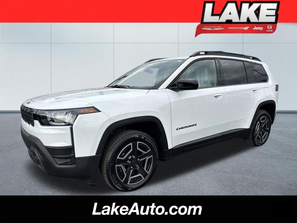 2026 Jeep Cherokee Laredo in Bright White Clear-Coat Exterior Paint — front three-quarter view