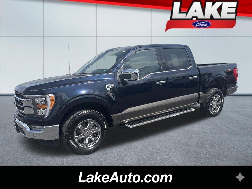 2022 Ford F-150 LARIAT in Antimatter Blue Metallic — front three-quarter view